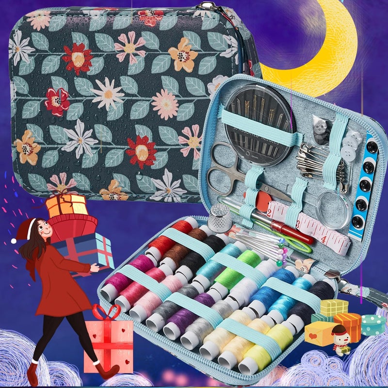 Bobode Printing Vines Sewing Project Kits,Travel Portable Sewing Set with Zipper Sewing Case,87 PCS Professional Sewing Supplies Accessory for Adults,Emergency, Home - Image 1